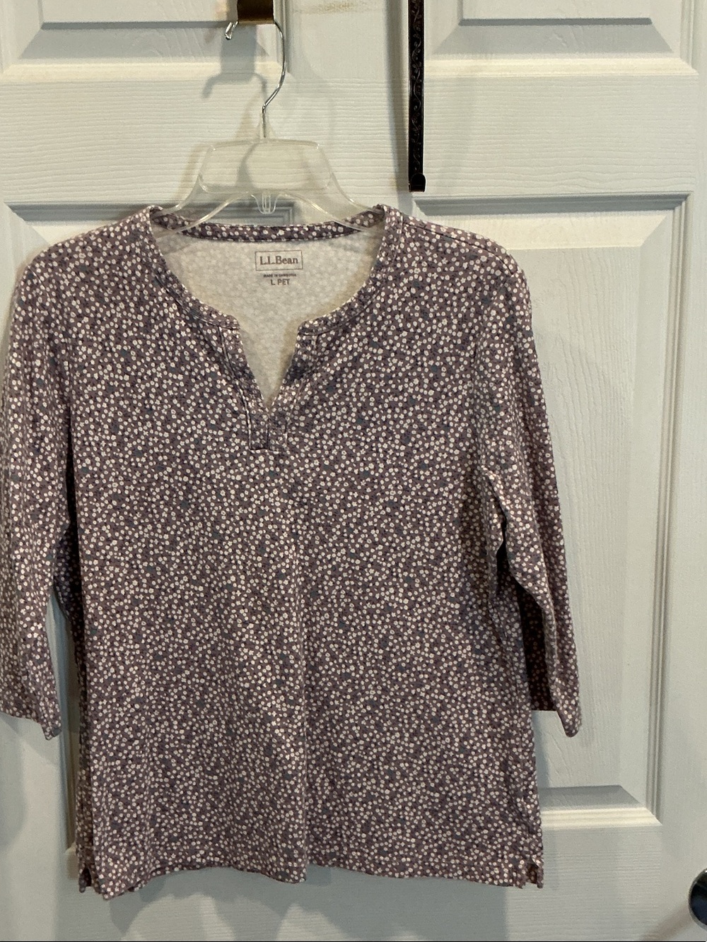 L.L. Bean Lavender Floral Notch-Henley Long Sleeve Top